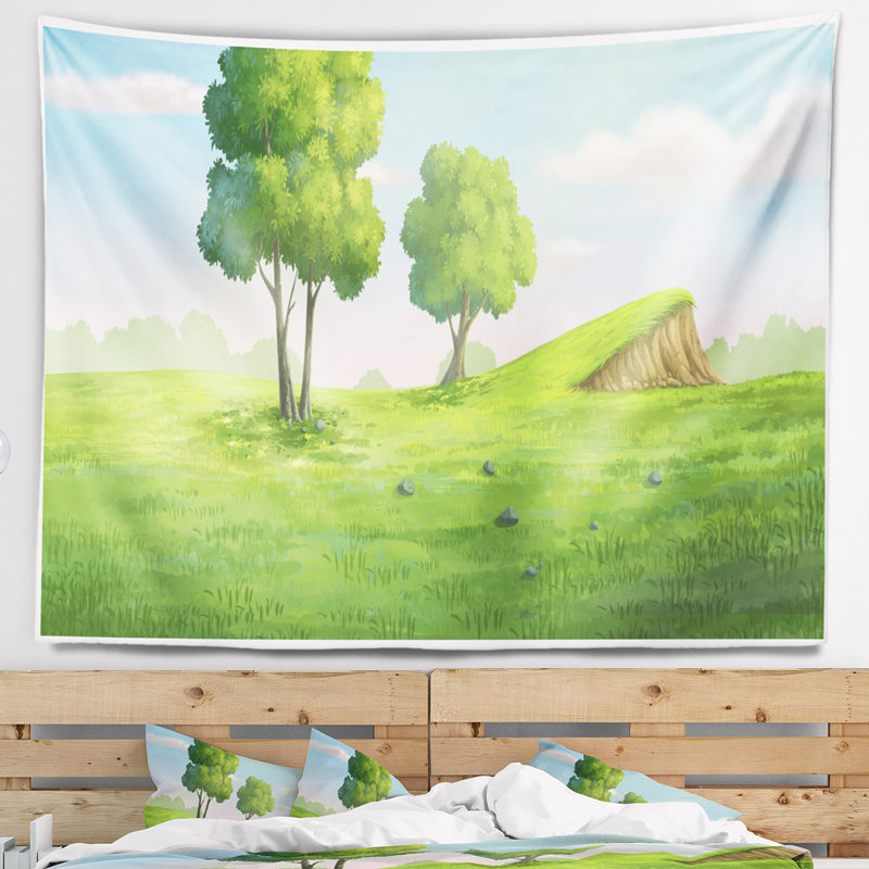 Tapisserie Schafer Green Garden avec motte et arbres, H 50 po x l 60 po
