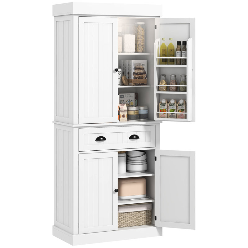 71" Kitchen Cabinet With Motion Sensor Lighting - 6 Door Shelves, Drawer, 4 Adjustable Shelves White Aspect Tall , For Intriguing Living, Dining Settings
