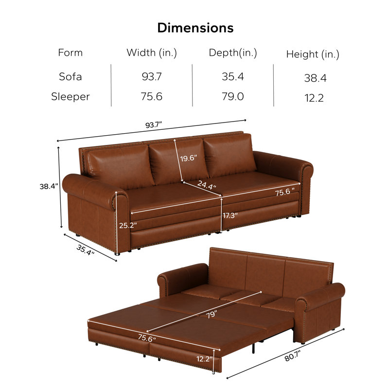 3-In-1 Faux Leather Convertible Sleeper Sofa, Light Brown