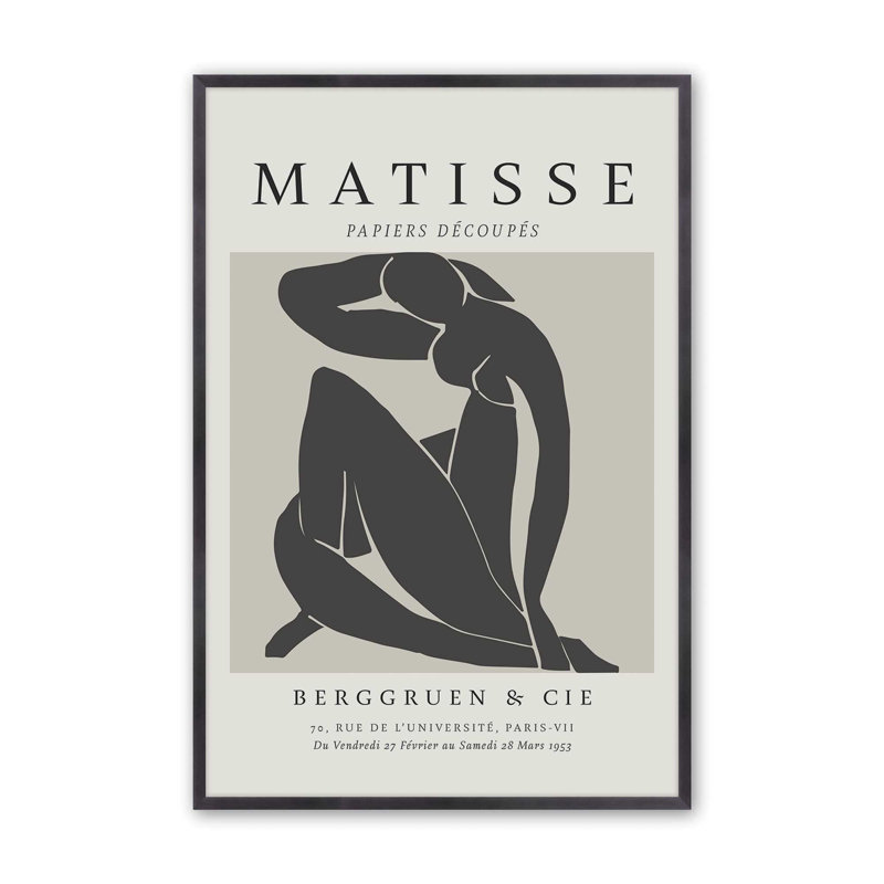 Matisse's Nude II en noir roulé, H 21,25 po x l 17,25 po x P 1,25 po, Reproduction encadrée sans passe-partout, Zinc patiné
