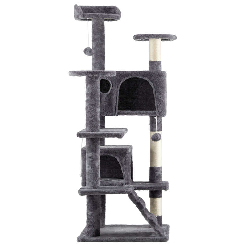 Dark Grey Multi-Level Cat Tree Condo with Sisal Scratching Posts
