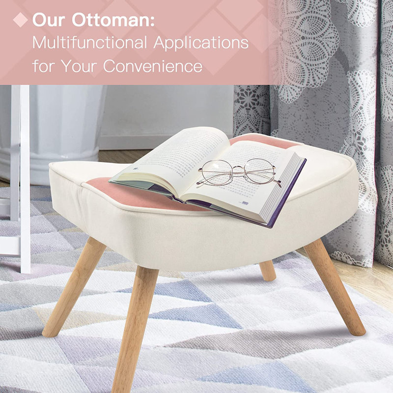 Bohemian Style Accent Chair With Ottoman Set, Patchwork Linen Fabric,330Lbs Capacity, Pink 100% Linen