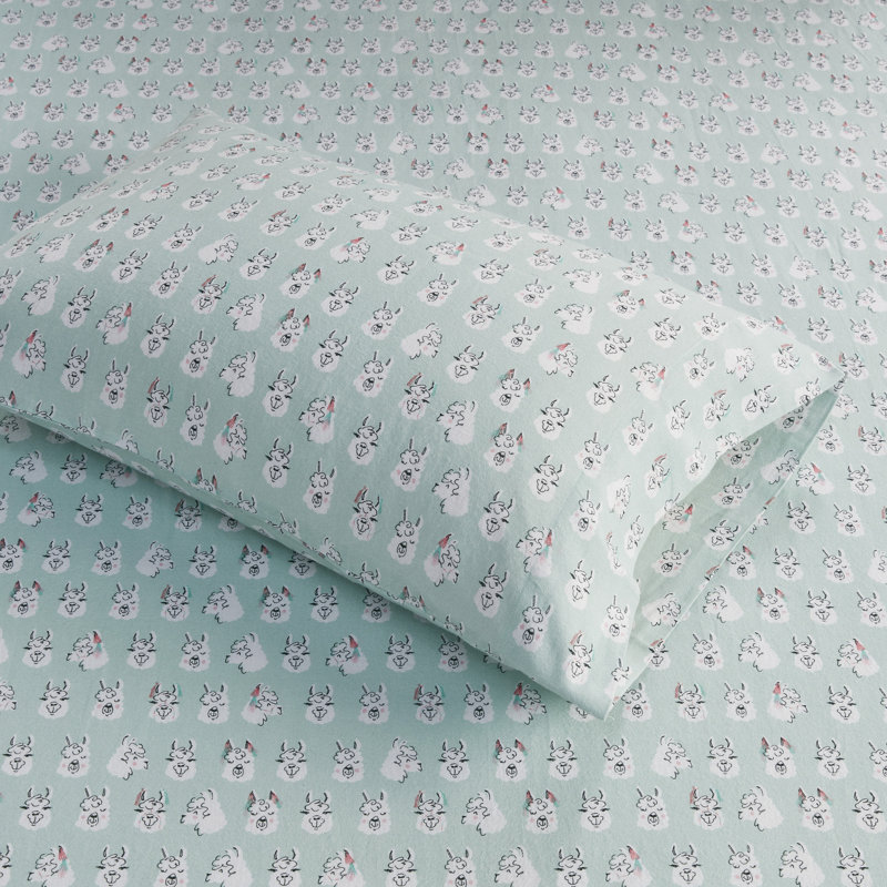 Gray Sloth Print Twin Cotton Flannel Sheet Set