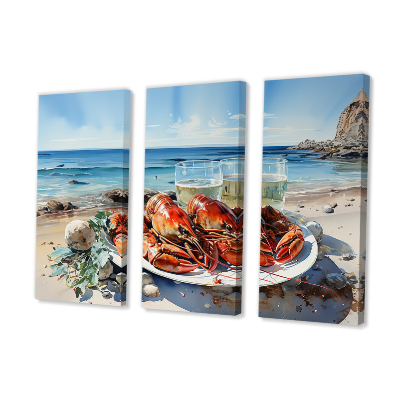 «Lobster Dinner Plate Oceanview - Poinsettias», ensemble de reproductions d'art mural, H 28 po x l 36 po
