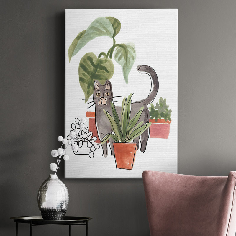 Purrfect Plants I - Wrapped Canvas Print, 18" H x 12" W x  1.5" D