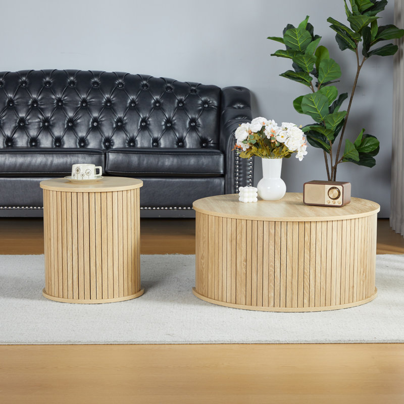 Natural Wood Round Nesting Coffee Table Set