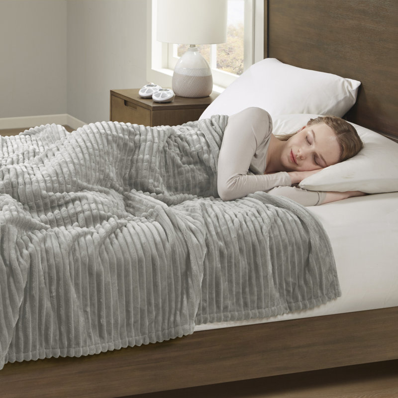 Couverture chauffante cordée en peluche, Très grand, Gris