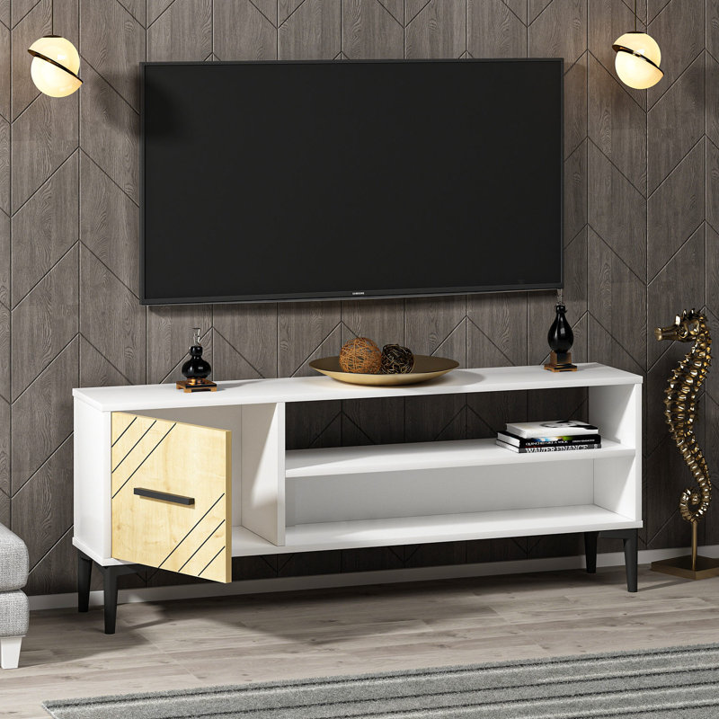 Meuble télé pour téléviseur de 48 po ou moins, Blanc/chêne