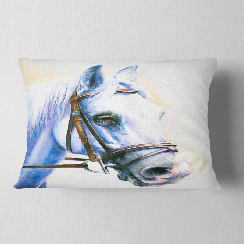 Cheval bleu avec bride - coussin imprimé animal