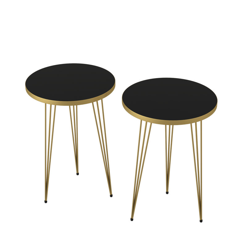 Stephanie End Table Set, Black, Gold