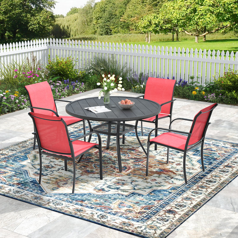 4-Person Outdoor Patio Dining Set, Black/Red