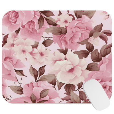 Floral Muted Pink Roses IV Glam Flowers Gaming Cute Office Laptop Desk Pad Gift Mat Square Rectangle Non-Slip Mousepad