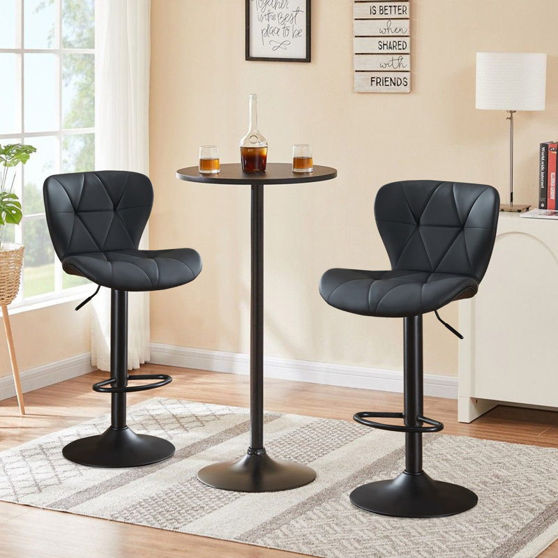 Swivel Adjustable Height Modern Bar Stools with Metal Frame, Black