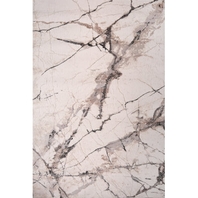 Lorenz Porcelain Marble Cream & Grey Modern Area Rug Soft Polyester Pile with Cotton Blend Backing Style Carpet