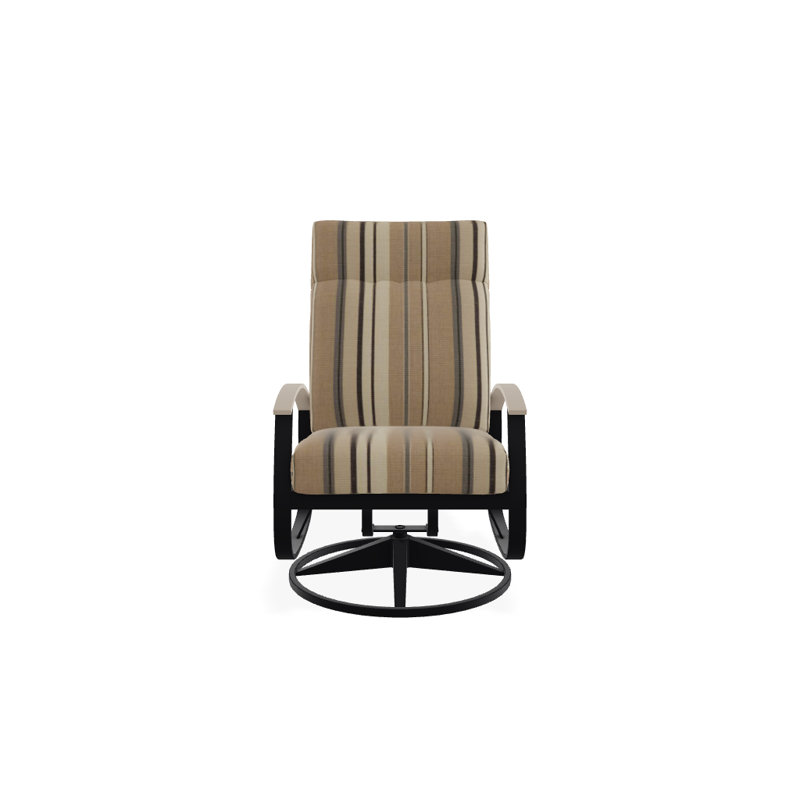Belle Isle Outdoor Swivel Lounge Chair, Textured Black, Cabana Classic Black Stripe Sunbrella®, Desert P60