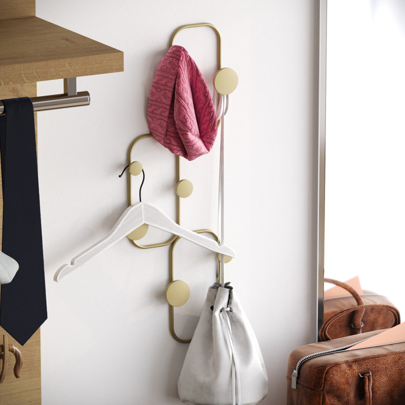 Crochet mural élégant en métal doré, 27,6 po x 2,0 po x 27,6 po | Corps en métal durable, épaisseur: 0,4 pouce | Capacité de charge maximale: 22 lb | Parfait pour le vestibule, la salle de bain ou l'organisation de la cuisine | Élégante décoration intérieure