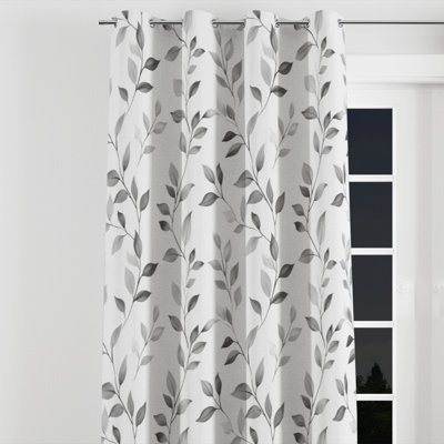 Country Farmhouse Room Darkening Curtains - Floral Warm Gray Leaves Grommet Curtain - 1 Panel