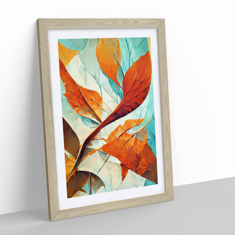 Abstract Leaf Art No.3 - Wall Art, 34cm H x 25cm W, Oak Framed, White