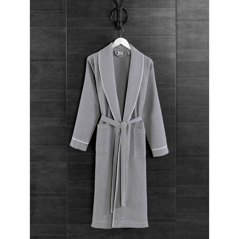 Peignoir 100% coton mi-mollet avec poches, G / TG, gris