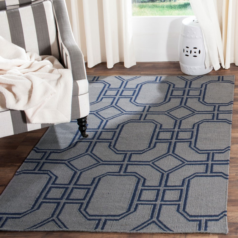 Rodgers Hand Woven Flat Weave Wool Geometric Rug, Rectangle 6' x 9'