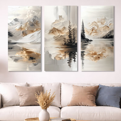 Golden Mountain Reflection – White Alpine 3 Panel Metal Print