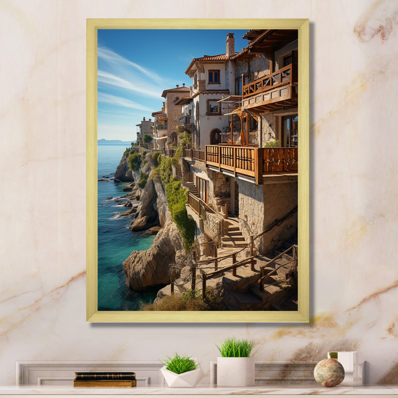 «Dramatic Cliff In Espagne I», impression sur toile nautique et plage, H 32 po x l 24 po x P 1 po, Encadrement doré