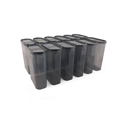 Ensemble de boîte de rangement durable (12 pièces), couleur anthracite, 3,5 x 7,5 x 9,2 pouces | 100% plastique, sans BPA, va au lave-vaisselle | Conception polyvalente à double couvercle, idéale pour organiser les espaces de la maison et du bureau