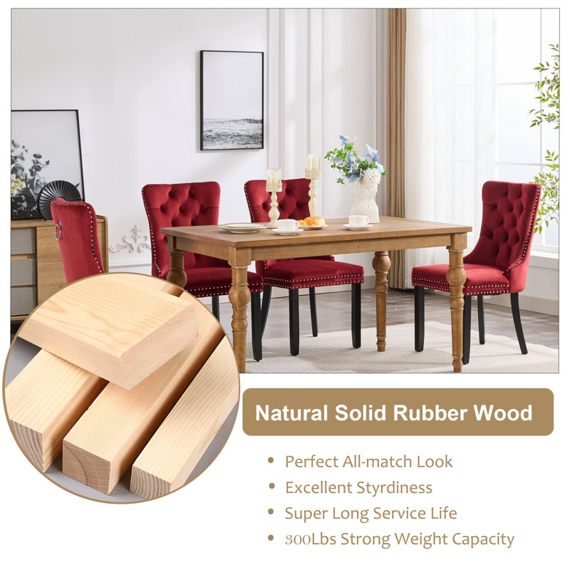 Wine Velvet Tufted Upholstered Dining Chairs with Wood Legs, Set of 6