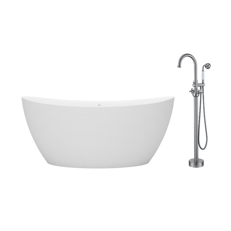 Baignoire de trempage autoportante de 59 po L x 30 po avec robinet, Nickel brossé