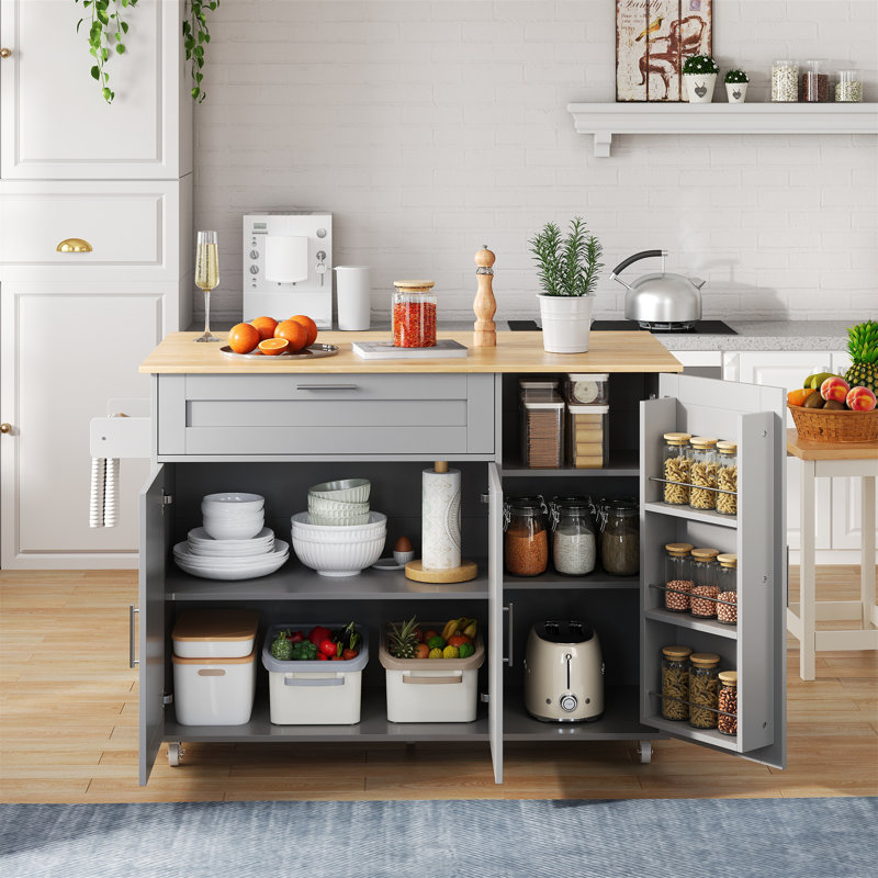 Wood Kitchen Island, Gray