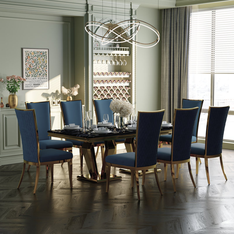 Ismary 18.9'' H Velvet Upholstered Side Chair, Blue, Gold