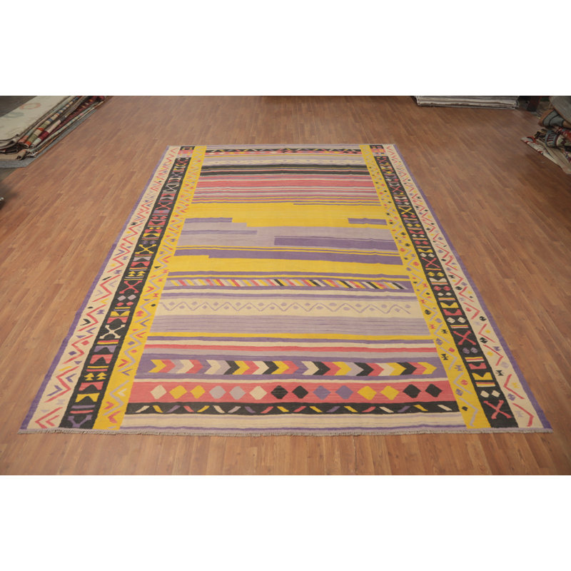 Tapis géométrique en laine tissé à la main Kilim 10 x 13