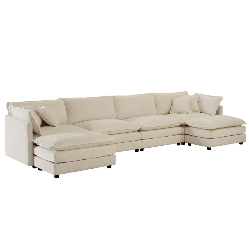 Canapé modulaire en U avec chenille douce et repose-pieds double réversible en U personnalisable en beige