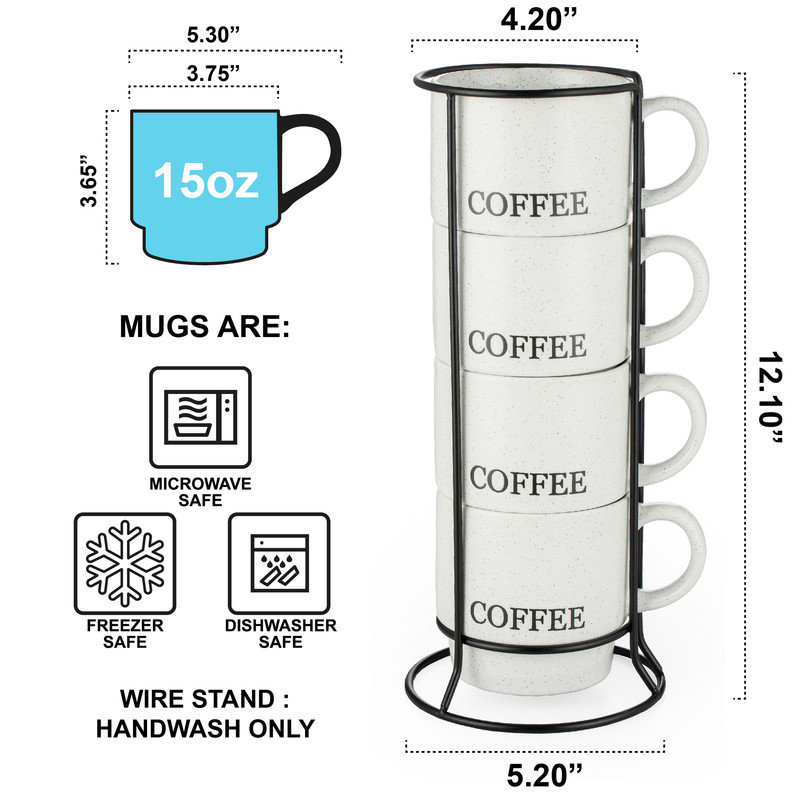 Ensemble de tasses à café blanches empilables avec support