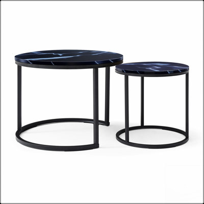 Ensemble de 2 tables basses gigognes avec motif en marbre et structure en métal, parfait pour les intérieurs modernes et industriels