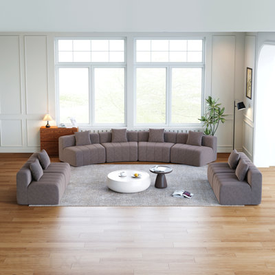 Canapé courbé pour salon douillet Quatre sièges courbés et quatre sièges simples, canapé modulaire courbé en chenille avec 8 coussins, canapé modulaire courbé symétrique