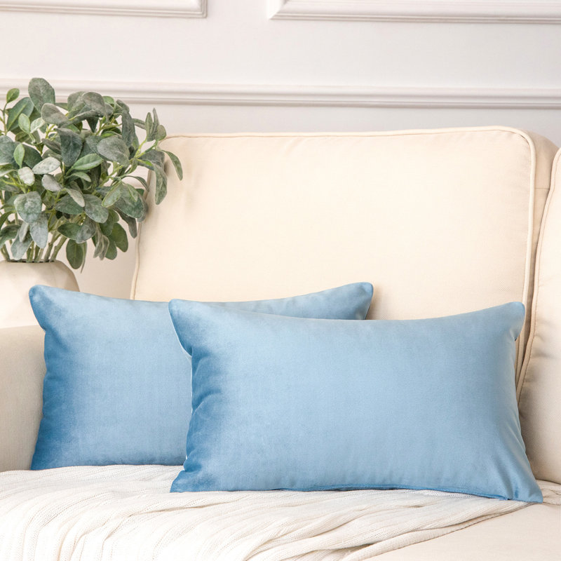 Coussins décoratifs en velours, coussin décoratif uni, Rectangle H 12 po x l 20 po, Bleu