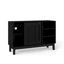Buffet noir de 47,3 po avec conception cannelée, 2 portes, base et pieds en bois massif, console multimédia pour télé, 3 rangements ouverts et cachés, imperméable de haute qualité, trous de sortie pour l'armoire de chargement, cuisine de rangement,