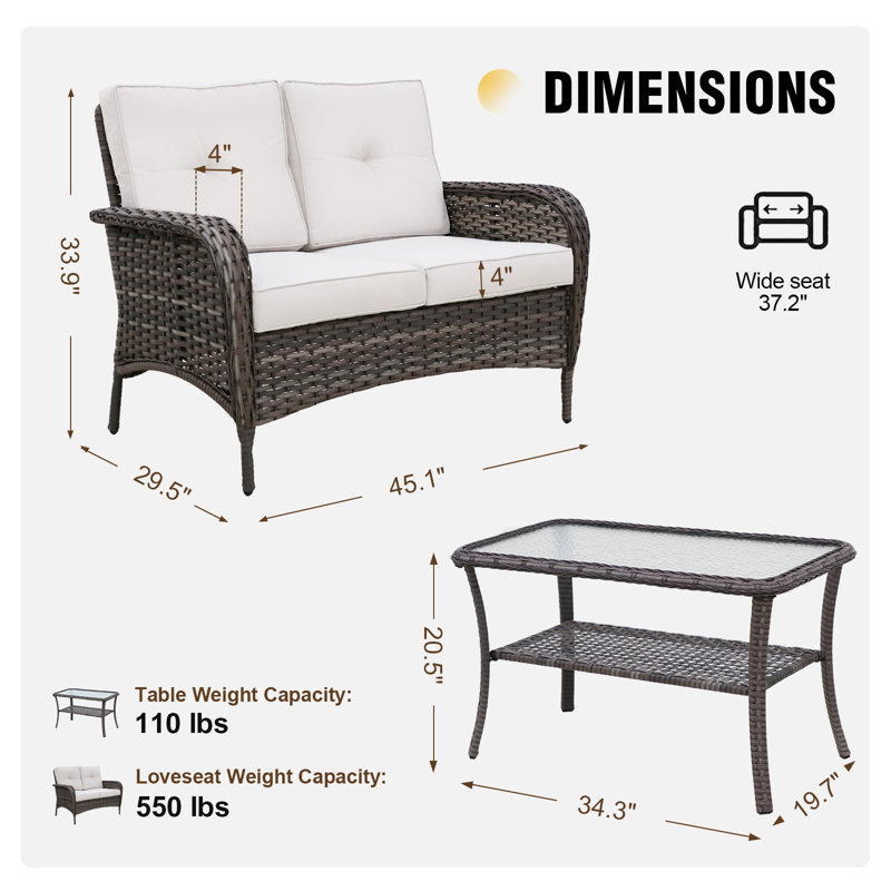 Wicker Outdoor Loveseat with Coffee Table