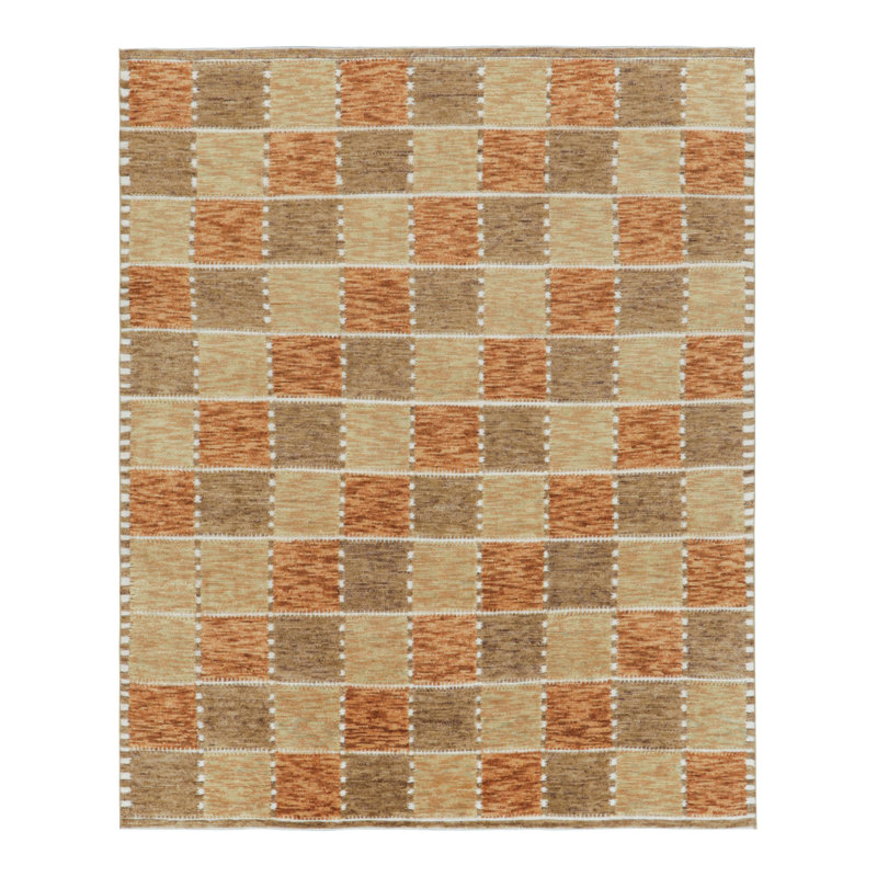 Scandinavian Hand Knotted Wool Geometric Area Rug, Rectangle 10' x 14'