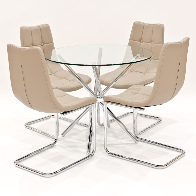 Derby 4 - Person Dining Set, Taupe, Chrome