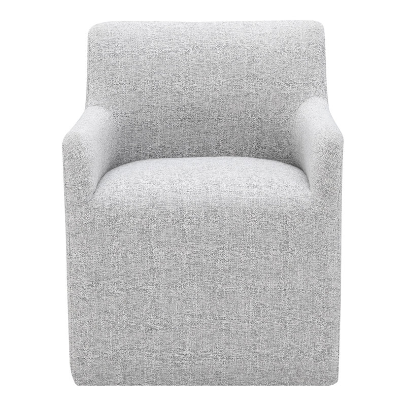 Chaise avec accoudoirs rembourrée avec roulettes Orya, Gris clair