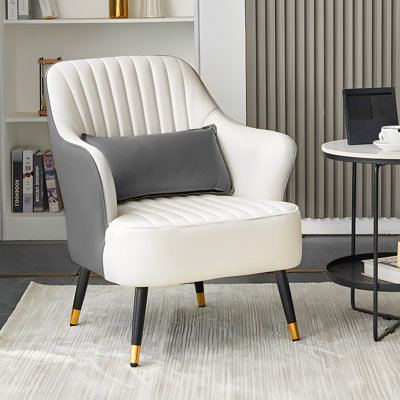 Raymer Barrel Accent Chair Armchair with Pillow, Mid Back Upholstered Sofa for Living Room Home Office