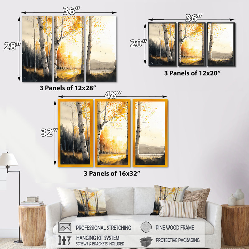 Zeynep - 3 pièces sur toile, Cadre flottant en érable, H 20 po x l 36 po x P 1 po
