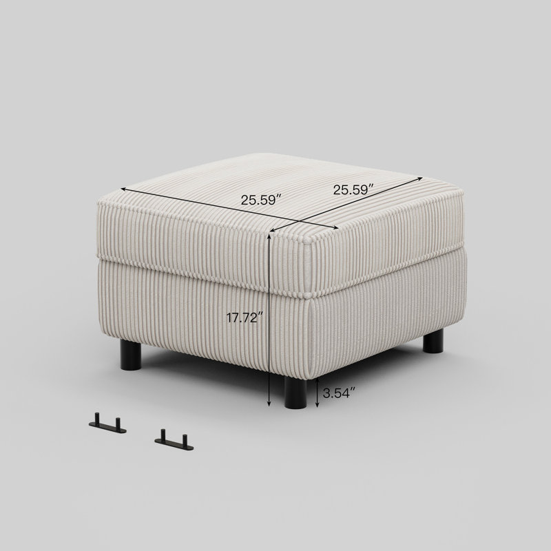 Corduroy Fabric Ottoman For Modular Sofa, White Corduroy