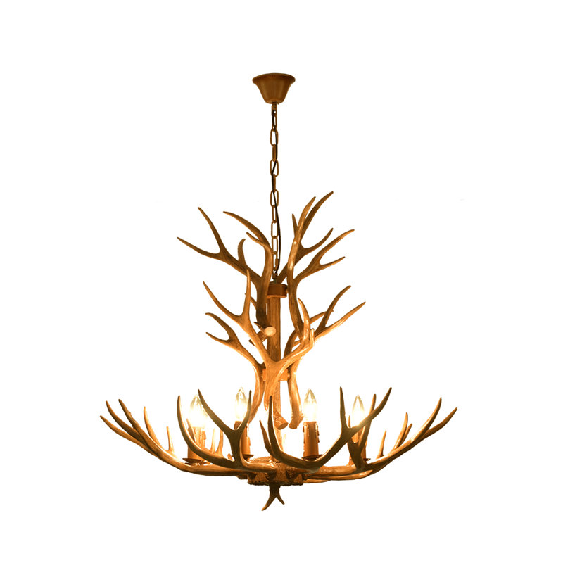 Lustre en bois 8 lumières en résine