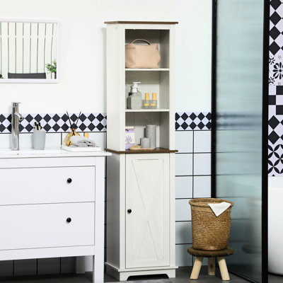 Armoire à linge mince pour salle de bain avec trois tablettes ouvertes, tour de rangement autoportante blanche réglable et porte pour articles de toilette, articles d'hygiène, porte pour tablettes, serviettes, produits