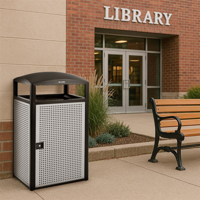 Industrial-Grade 55-Gallon Waste Receptacle Outdoor All-Weather Trash Can With Access Door And Steel Panel Exterior