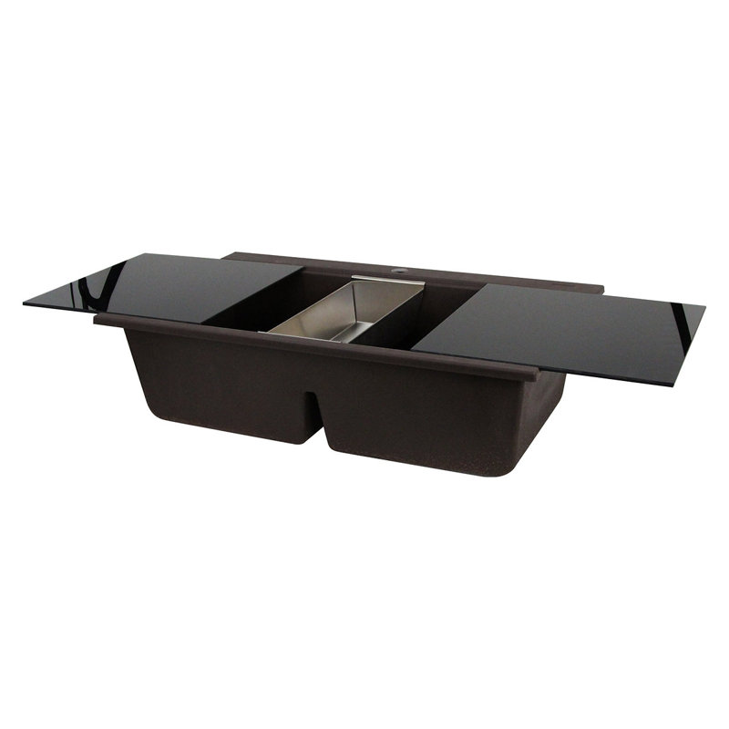 Plymouth 34'' L Drop-In Double Basin Kitchen Sink, Brown