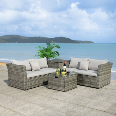 Ensemble de conversation modulaire en rotin 3 pièces avec coussins Kameren